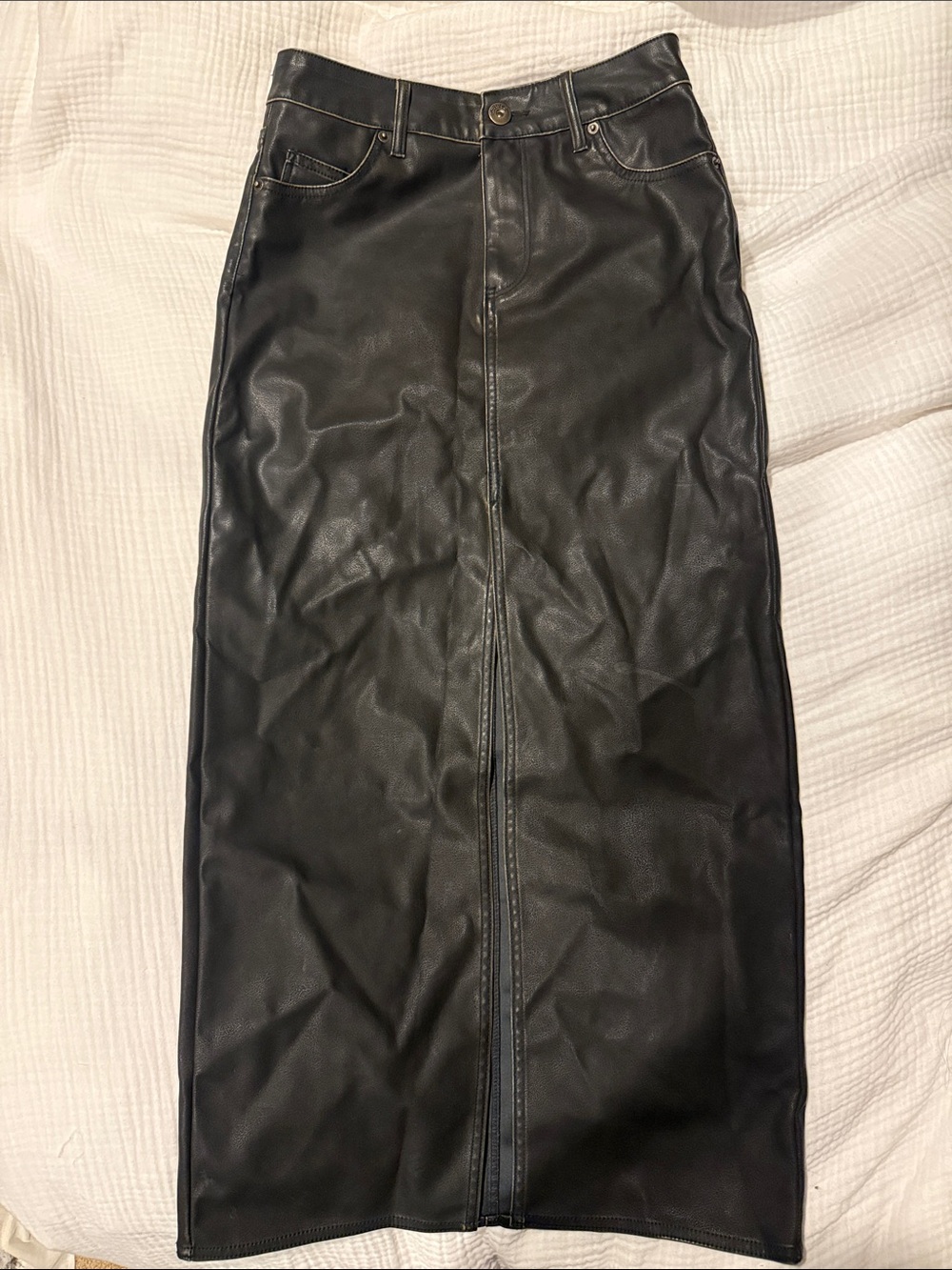 Faux Leather Pencil Slit Skirt